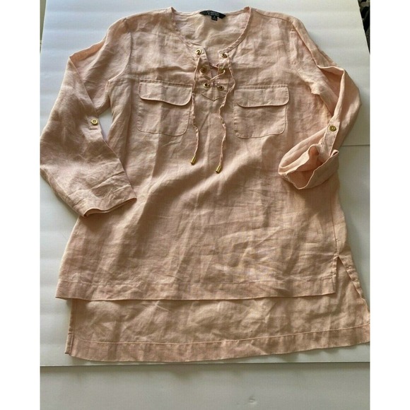Company Ellen Tracy Peach Linen Top Sz. Small Casual Blouse Shirt‎ Women's EUC - Picture 9 of 9